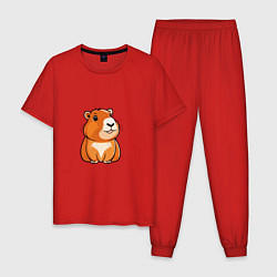 Пижама хлопковая мужская Сидящая удивлённая капибара, цвет: красный