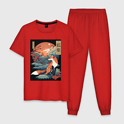 Пижама хлопковая мужская Лиса в японском стиле, цвет: красный