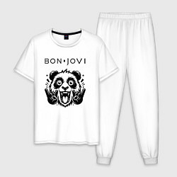 Пижама хлопковая мужская Bon Jovi - rock panda, цвет: белый