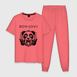 Пижама хлопковая мужская Bon Jovi - rock panda, цвет: коралловый