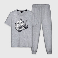 Пижама хлопковая мужская Носорог боксёр, цвет: меланж