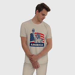 Пижама хлопковая мужская Free America, цвет: миндальный — фото 2
