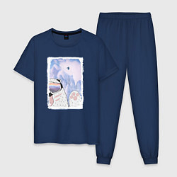 Пижама хлопковая мужская Зимние игры, цвет: тёмно-синий