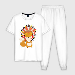 Пижама хлопковая мужская Fox indian, цвет: белый