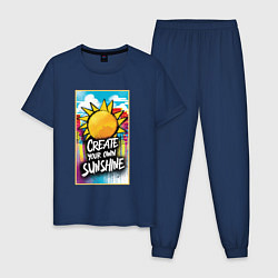 Пижама хлопковая мужская Create your own sunshine, цвет: тёмно-синий