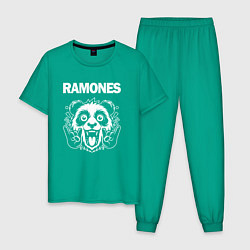 Пижама хлопковая мужская Ramones rock panda, цвет: зеленый