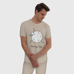 Пижама хлопковая мужская Овечка и йога, цвет: миндальный — фото 2