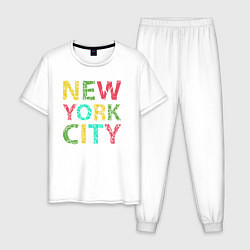 Пижама хлопковая мужская New York city colors, цвет: белый