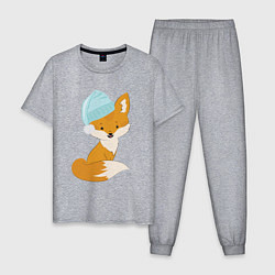 Пижама хлопковая мужская Лисичка в шапке, цвет: меланж