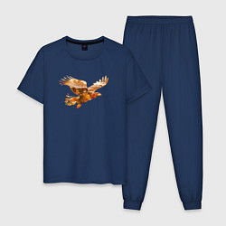 Пижама хлопковая мужская Летящий орел и пейзаж, цвет: тёмно-синий