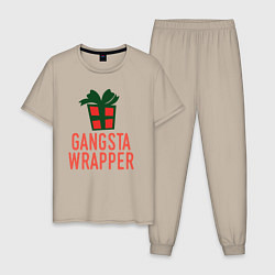 Пижама хлопковая мужская Gangsta wrapper, цвет: миндальный