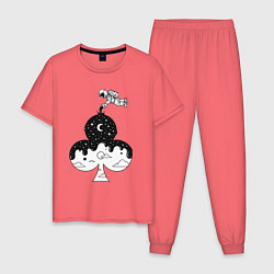 Пижама хлопковая мужская Космическая масть, цвет: коралловый