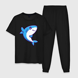 Пижама хлопковая мужская Дружелюбная акула, цвет: черный