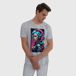 Пижама хлопковая мужская Фантастическая кибер девчонка - нейросеть, цвет: меланж — фото 2