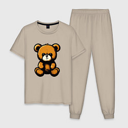 Пижама хлопковая мужская Тедди медведь, цвет: миндальный