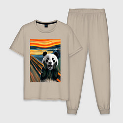 Пижама хлопковая мужская Панда: Крик- мем картина от нейросети, цвет: миндальный