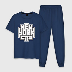 Пижама хлопковая мужская Нью-Йорк город, цвет: тёмно-синий