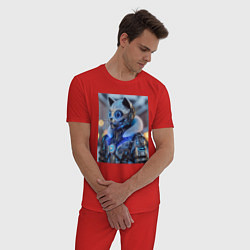 Пижама хлопковая мужская Cyber cat - ai art fantasy, цвет: красный — фото 2