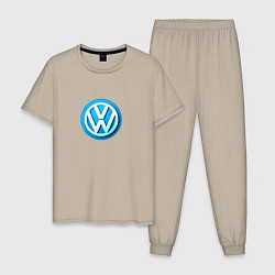 Пижама хлопковая мужская Volkswagen logo blue, цвет: миндальный