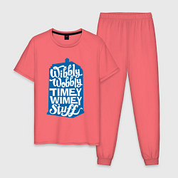 Пижама хлопковая мужская Timey stuff, цвет: коралловый