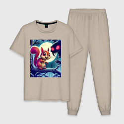Пижама хлопковая мужская Милая пушистая лесная белочка - ужас, цвет: миндальный
