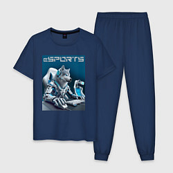 Пижама хлопковая мужская Крутой волчара киберспортсмен - нейросеть, цвет: тёмно-синий