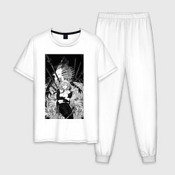 Пижама хлопковая мужская Человек-бензопила Пауэр Охотница на демонов, цвет: белый