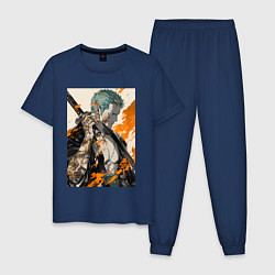Пижама хлопковая мужская Ван-Пис Зоро Ророноа фехтовальщик, цвет: тёмно-синий