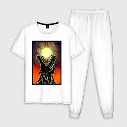Пижама хлопковая мужская Волк пожирающий солнце, цвет: белый