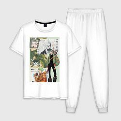 Пижама хлопковая мужская Ван-Пис Зоро Ророноа коллаж сильнейший мечник, цвет: белый