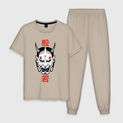 Пижама хлопковая мужская Японский демон - Хання, цвет: миндальный
