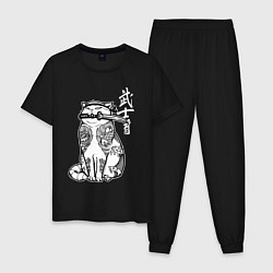 Пижама хлопковая мужская Кот самурай - сёто в зубах, цвет: черный