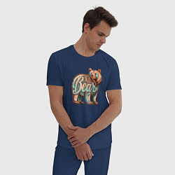 Пижама хлопковая мужская Медведь с надписью, цвет: тёмно-синий — фото 2