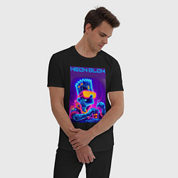 Пижама хлопковая мужская Bart Simpson - neon fantasy ai art, цвет: черный — фото 2