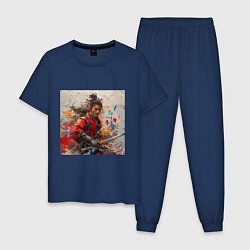 Пижама хлопковая мужская Краски самурая, цвет: тёмно-синий