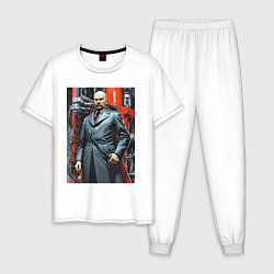 Пижама хлопковая мужская Ленин в кожанке - киберпанк, цвет: белый