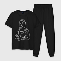 Пижама хлопковая мужская Мона Лиза минимализм, цвет: черный