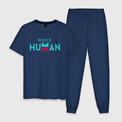 Пижама хлопковая мужская Once human logo, цвет: тёмно-синий