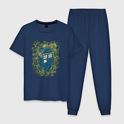 Пижама хлопковая мужская Ван Гог - Тардис, цвет: тёмно-синий