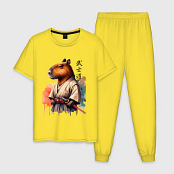 Пижама хлопковая мужская Capybara samurai - ai art fantasy, цвет: желтый