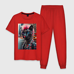 Пижама хлопковая мужская Голубоглазая пантера модница из Нью-Йорка - нейрос, цвет: красный