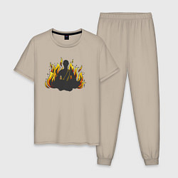 Пижама хлопковая мужская Fire yoga, цвет: миндальный