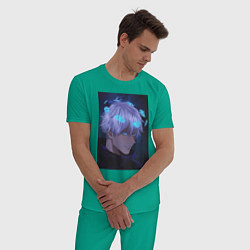 Пижама хлопковая мужская Сатору Годзё нимб, цвет: зеленый — фото 2