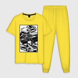Пижама хлопковая мужская Porsche автомобиль классический, цвет: желтый