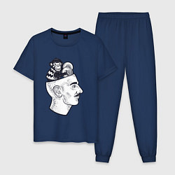 Пижама хлопковая мужская Обезьяна в голове, цвет: тёмно-синий