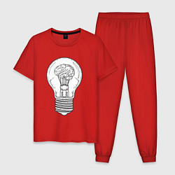 Пижама хлопковая мужская Мозг и лампочка, цвет: красный