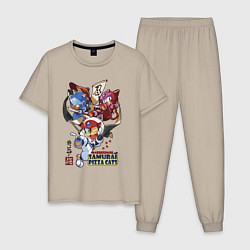 Пижама хлопковая мужская Samurai pizza cats, цвет: миндальный