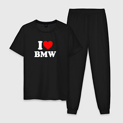 Пижама хлопковая мужская I love my BMW, цвет: черный