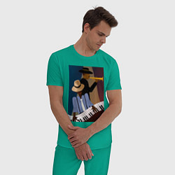 Пижама хлопковая мужская Музыкант джаз, цвет: зеленый — фото 2