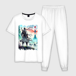 Пижама хлопковая мужская Warrior samurai - ai art watercolor, цвет: белый